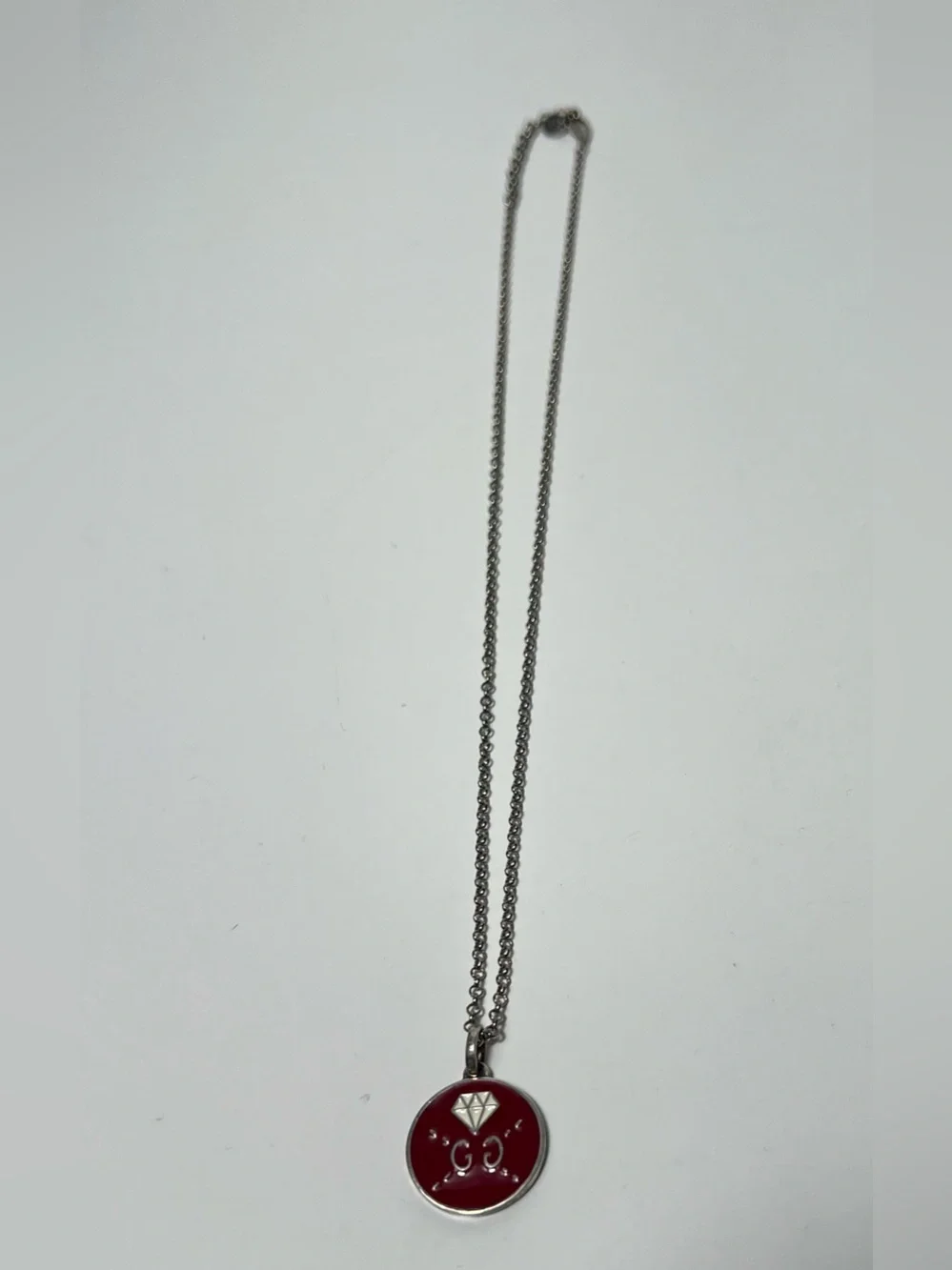 Gucci Ghost Logo Diamond Motif Pendant Sterling Silver 925 Enamel Necklace